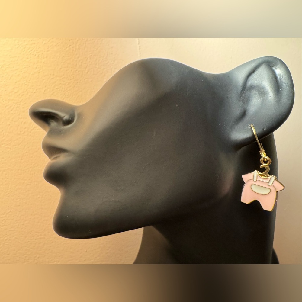 Pink & Gold Baby Shower Theme Charm on 24k Gold Plated Lever back Earring Hooks.